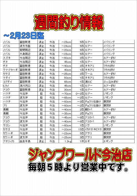 釣れるけん！愛媛ブログ ～ジャンプワールド～ : 週間釣り情報です。